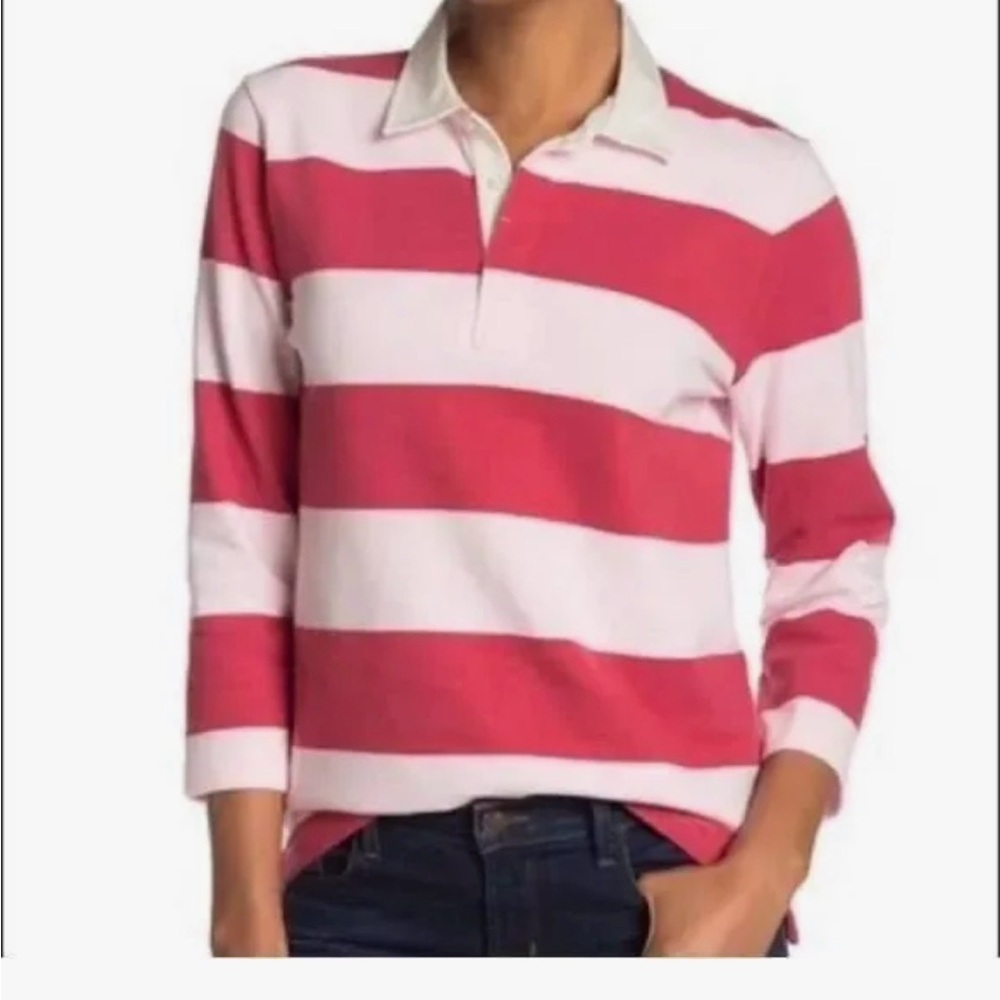 Red and White Striped Polo Shirt